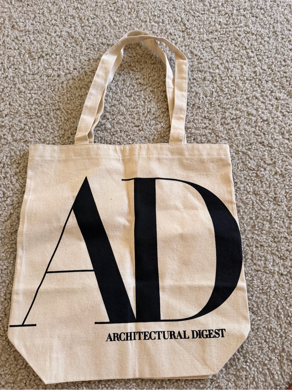 Beige Canvas Tote Bag with Black Logo